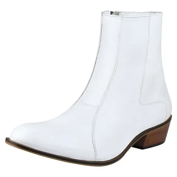 LIBERTYZENO Men\'s Leather High Ankle Zipper Retro White Boots LIBERTYZENO Mens Boots Leather Cuban Heel Retro Side Zipper  main image 2